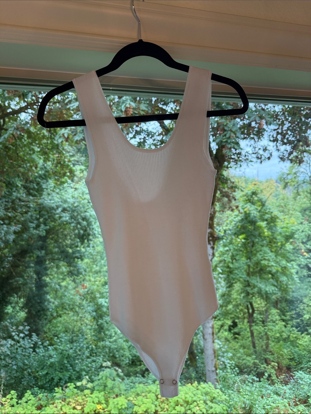 Zara White Ribbed Scoop Neck Bodysuit